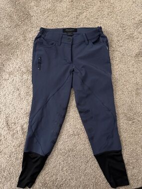 Aztec diamond equestrian steel blue knee patch breech